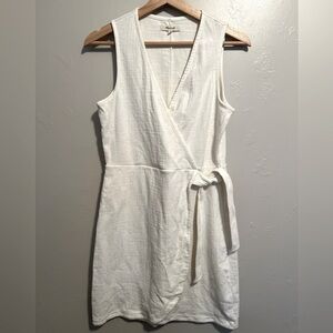 Madewell Crosshatch Side Tie Sleeveless Faux Wrap Dress Bright Ivory